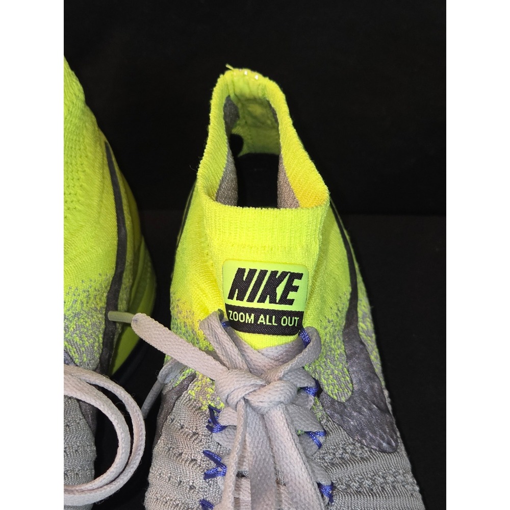 Nike Zoom All Out Flyknit Women Running Shoes Neon Yellow Gray Mid Top Athletic - Picture 3 of 12